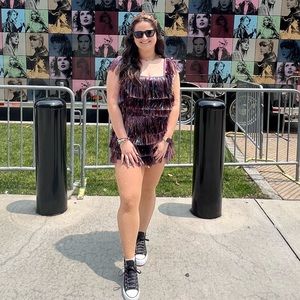 Taylor Swift Eras Tour Outfit Karma Tinsel Fringe Skirt Set